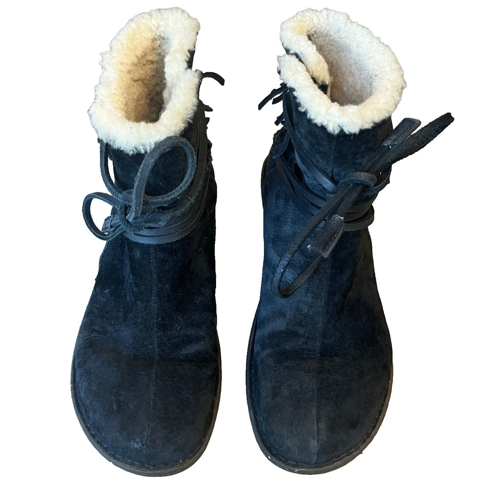 UGG Gaviota Ankle Boots Black Suede Fringe‎ Sheepskin Womens 10 UK 8.5 EU 41